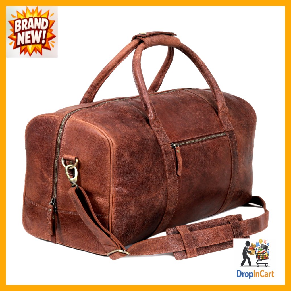 Vintage Leather Duffel Bag Handmade Weekender Travel Gym Carry On Luggage